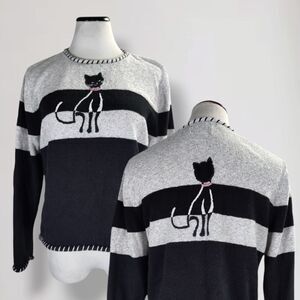 Christopher Banks Cat Sweater Size M Black Embroidered Font Back Boxy Fit